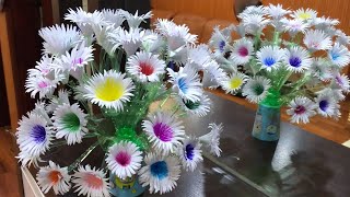 Paper flowers Guldasta made with Empty Plastic bottles
